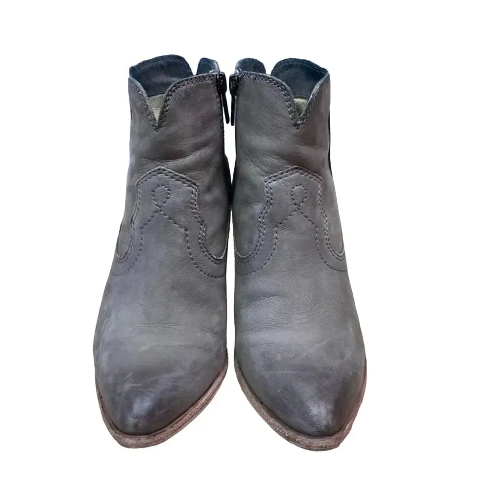 Frye Boot Womens 5.5 Renee Seam Short Leather Grey Side Zip